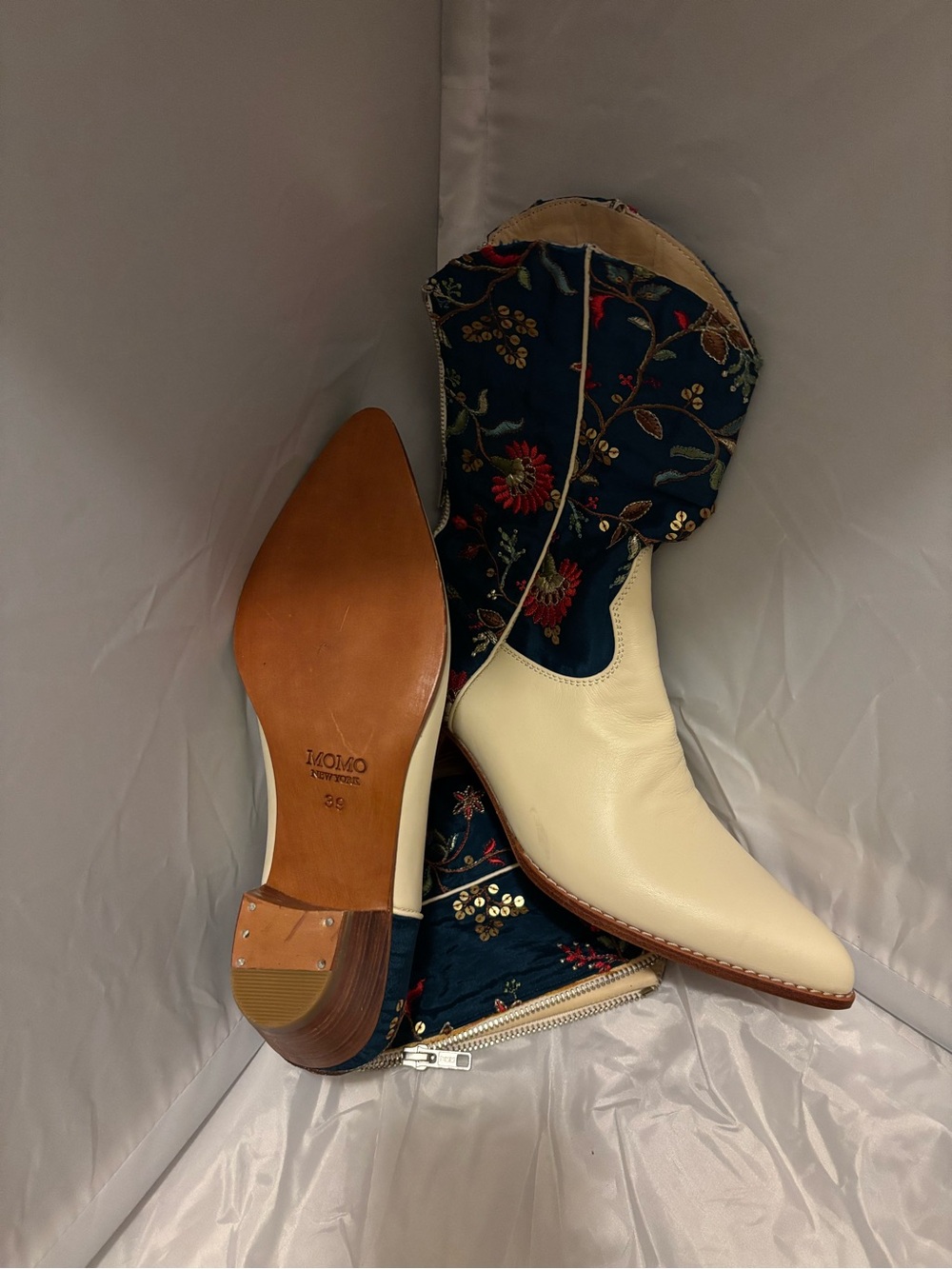 Anthropologie x MoMo New York Embellished Floral Embroidered Western Boots